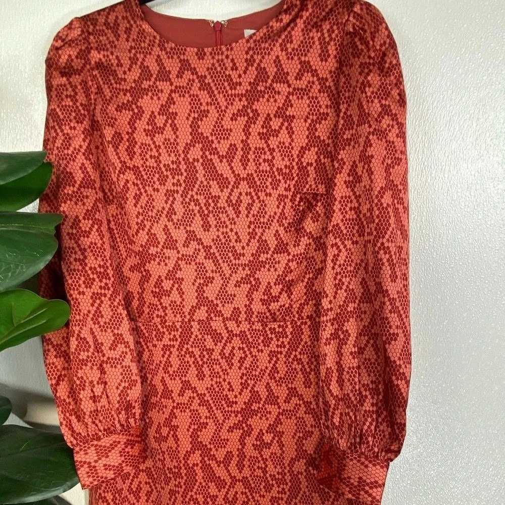 Chelsea28 Pink Red Snakeskin Print Midi Dress Long Sleeve Mens Size S‎
